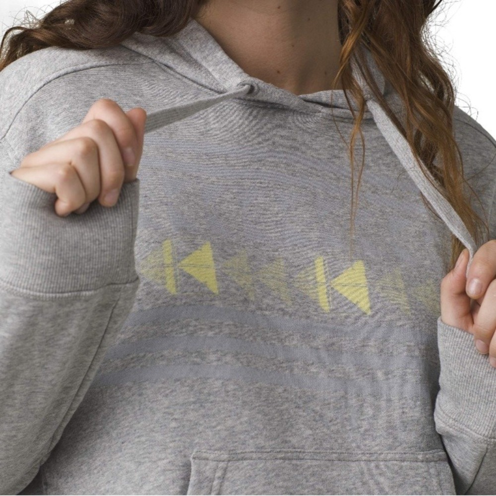 Prana Graphic Hoodie Women's Sz XL Heather Grey Hooded Sweatshirt